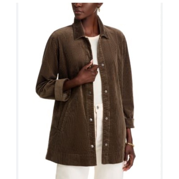 EILEEN FISHER Brown Corduroy Button Front Long Sleeve Blazer Jacket Women's‎ M